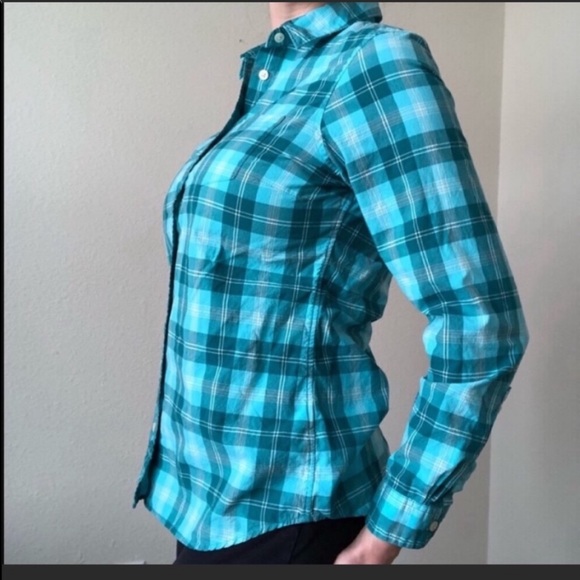 LL Bean Blue Plaid Button Down Top Size XS - Picture 3 of 8